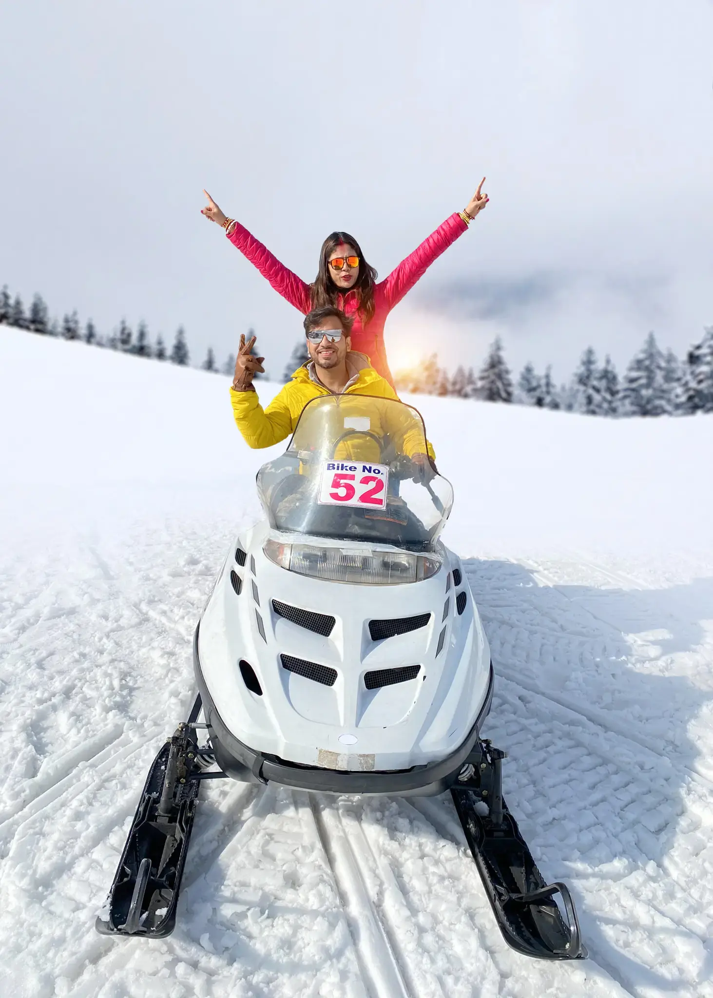Couple enjoying their honeymoon in gulmarg in winter